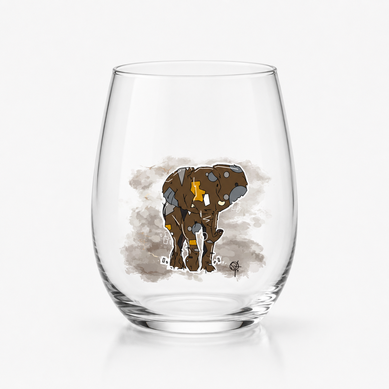 Stemless Wine Glass featuring Primal, Wisdom by Ron Stokes